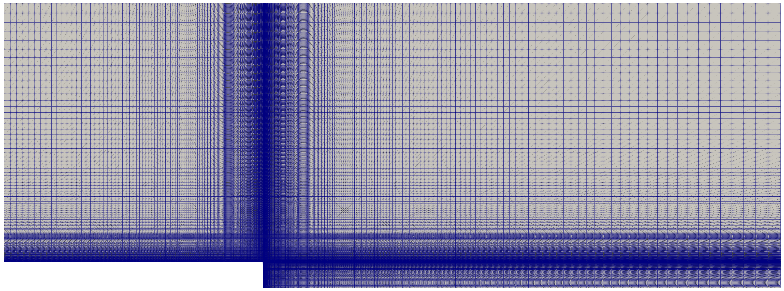 Mesh showing the fluid and solid regions in the 2D CHT channel.
